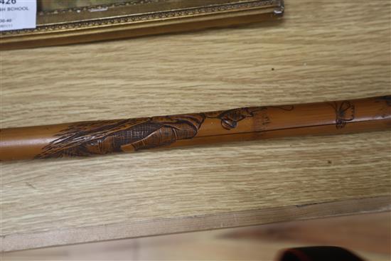 A Japanese carved bamboo walking cane length 89cm